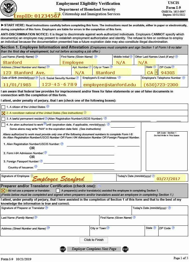 Examples Of Completed Form I 9