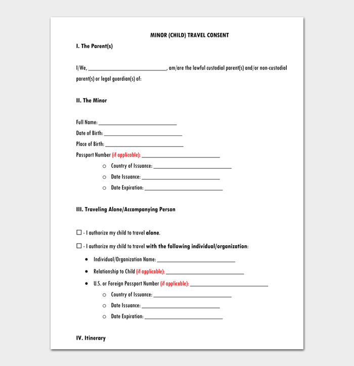 Letter Of Consent To Travel With One Parent Template Forms 