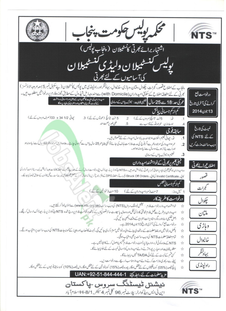 Punjab Police Jobs For Constables Download Application Forms 2014 